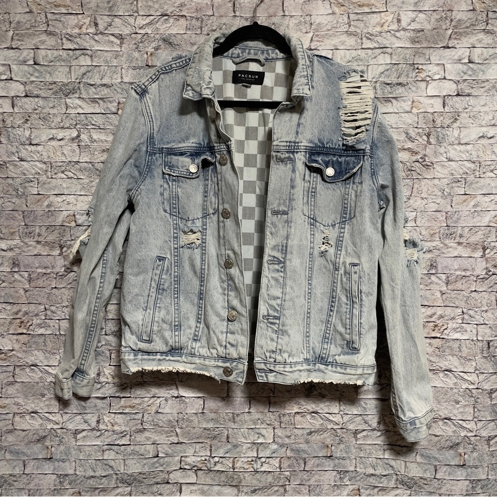 Pacsun Light blue distressed denim jacket medium